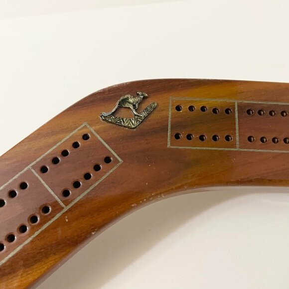 Vintage Australia Souvenir Wooden Boomerang Cribbage Board - Picture 2 of 16